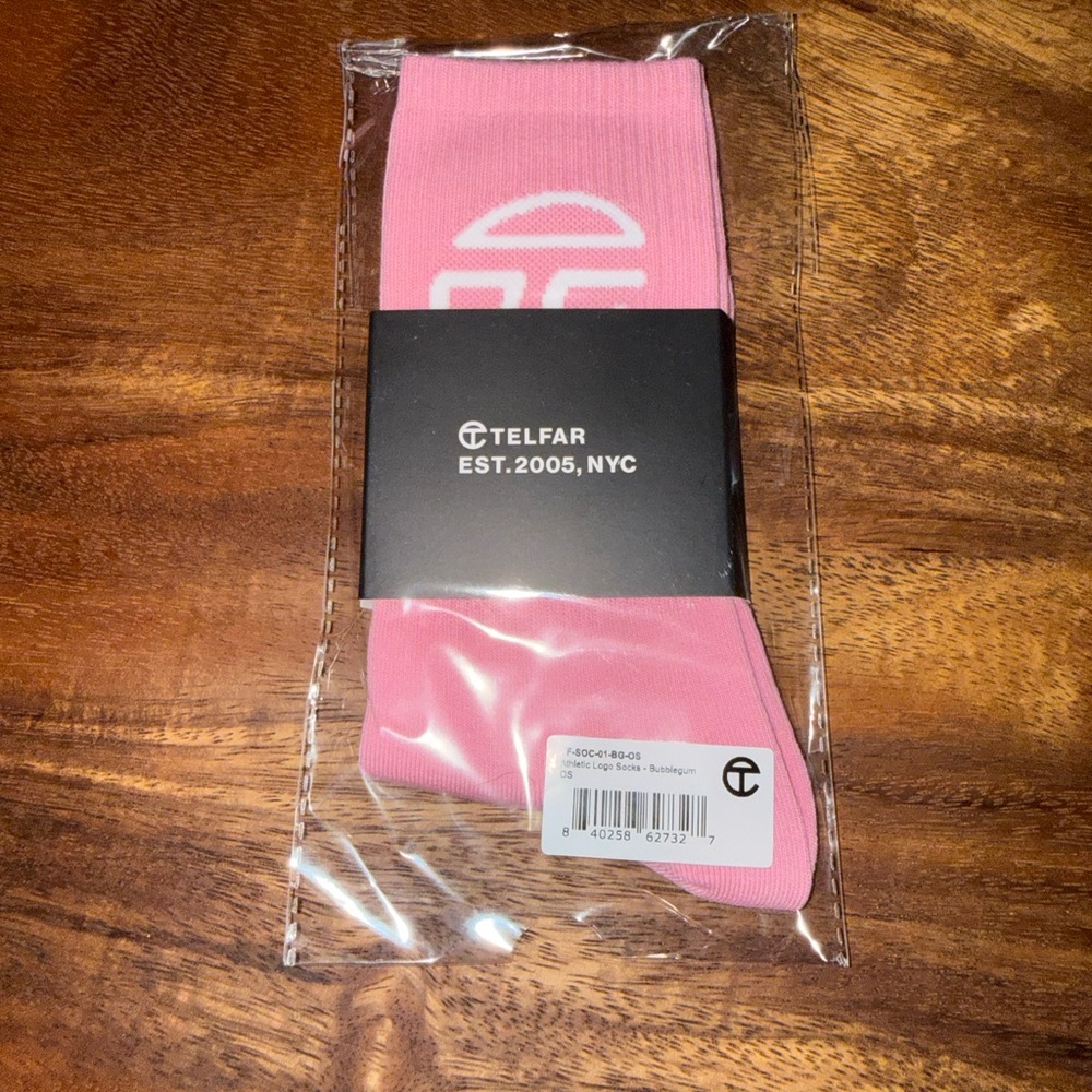 Telfar Pink Logo Crew Socks